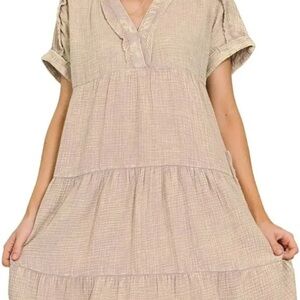 Zenana Outfitters Cream Tiered Mini Dress S/M NWT
